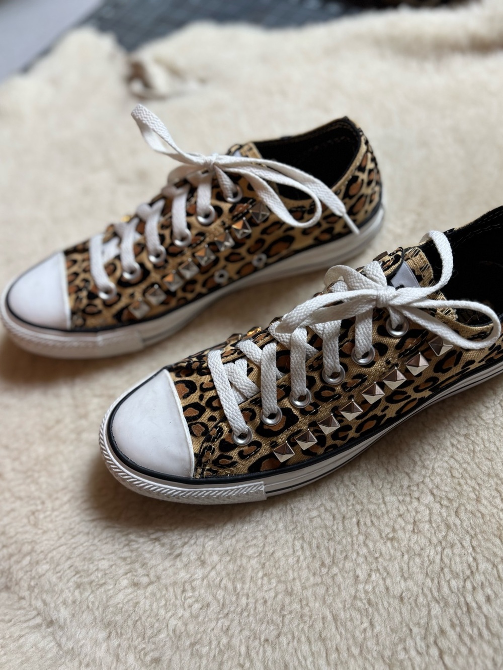 Converse Low-Top Leopard Print Sneakers with Silver Pyramid Studs - Picture 6 of 12